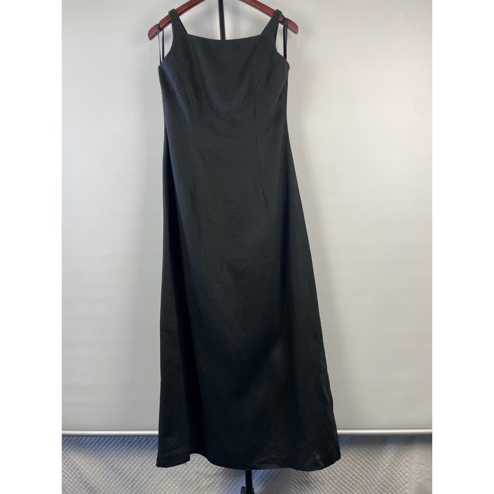 Vtg Banana Republic Factory Black Linen Maxi Dress Square Neck Sleeveless Size 2